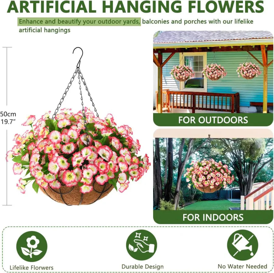 FloraVista - Livfulla konstgjorda hängande växter Blommor Korg