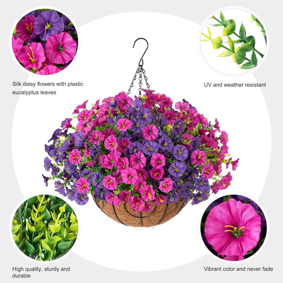 FloraVista - Livfulla konstgjorda hängande växter Blommor Korg